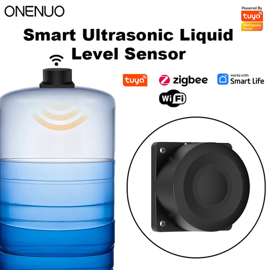 Zigbee or WiFi Liquid Level Sensor Tuya Ultrasonic 433MHz Remote Control Indoor/Outdoor Tank Level Monitor with APP Alarms