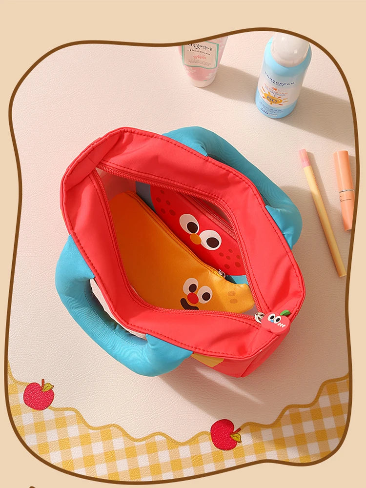 Cute Cartoon Fruit Series French Fries Tote Bag + Watermelon Banana Pencil Case Set Storage Bag, Featuring Fun Designs That Are Popular among Girls. It Can Be Used as a Cosmetic Bag to Store Small Beauty Items, or as a Pencil