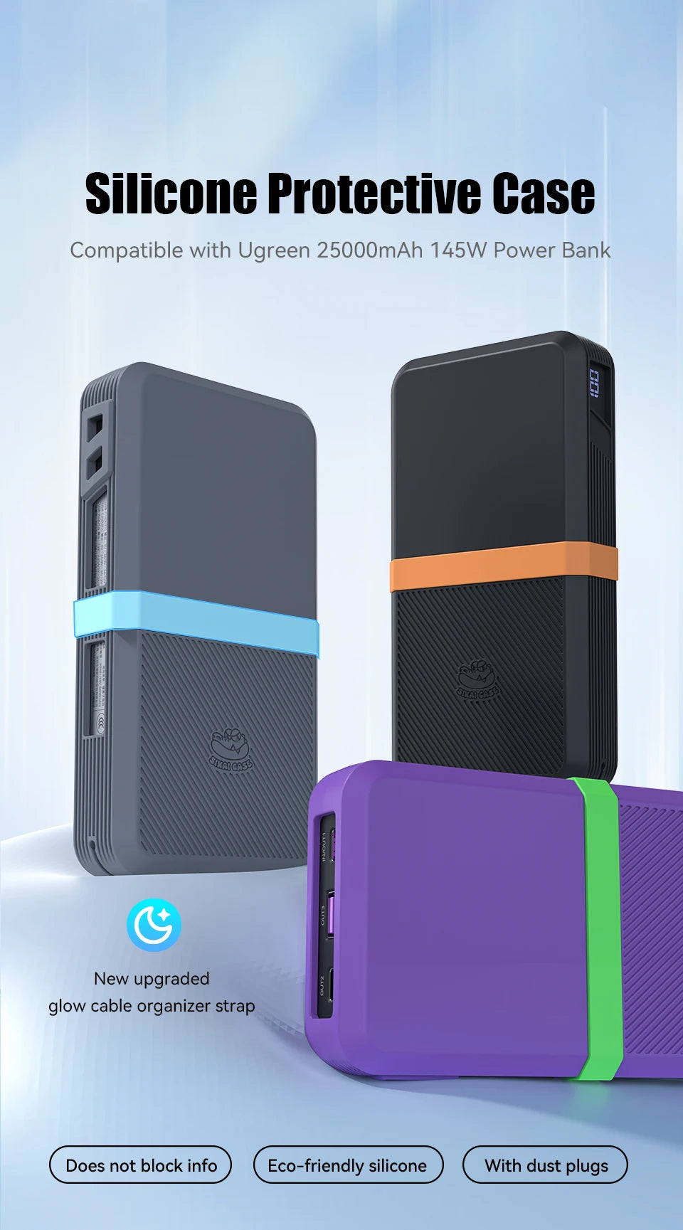 SIKAI Silicone Case for UGREEN 145W 25000mAh Power Bank  Shockproof Cover with Precise Cutouts