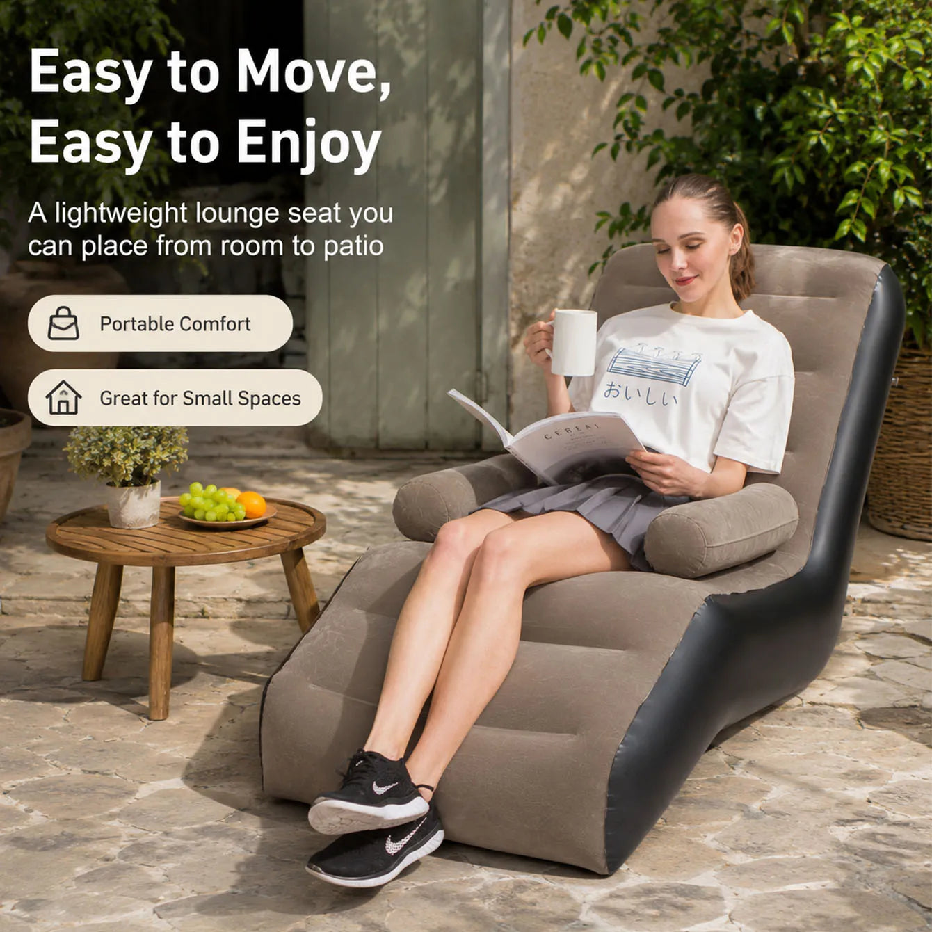1PC S Shaped Inflatable Sofa Air Lounge Chair with Ergonomic Recliner Design Portable Air Couch for Living Room Patio