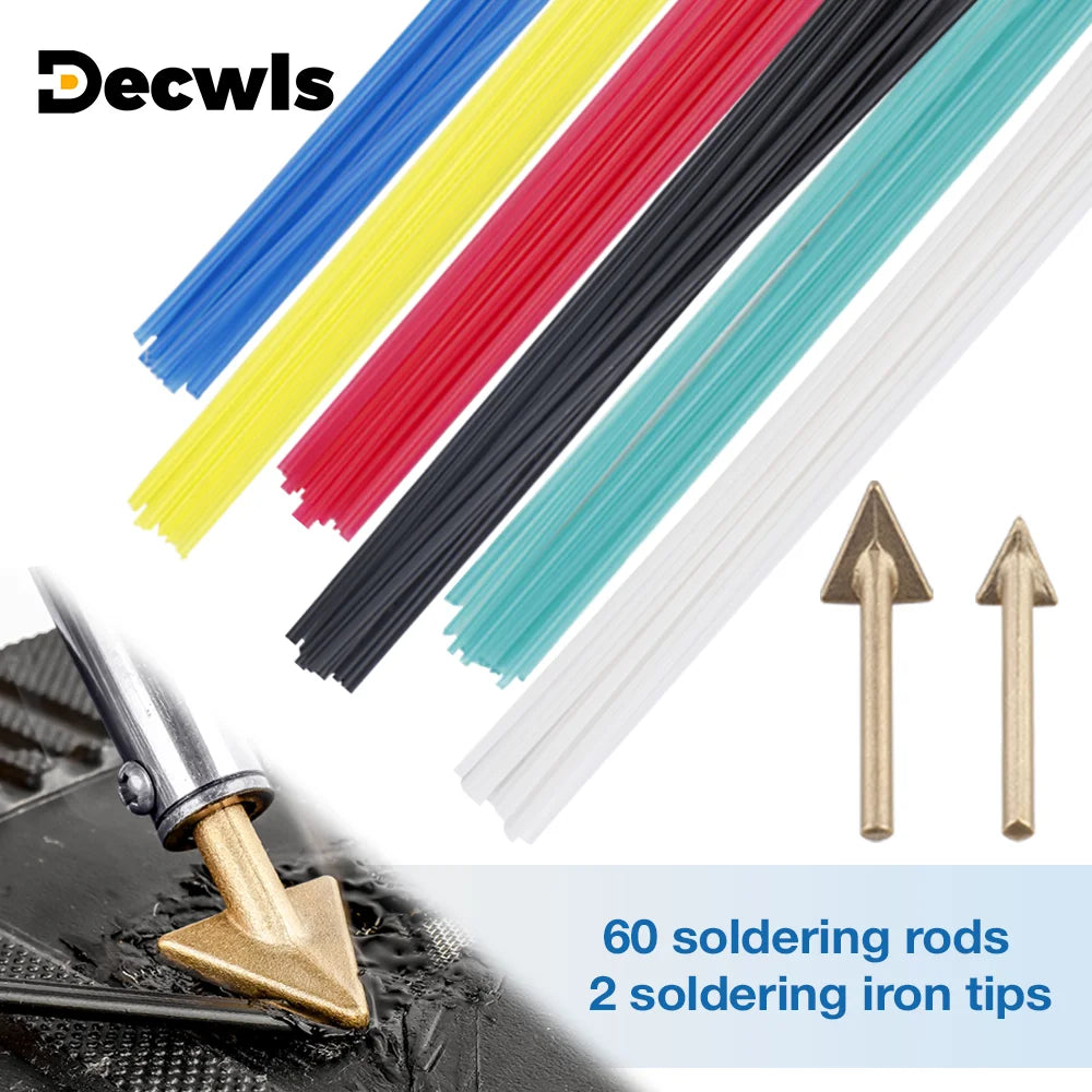 Plastic Welding Kit with 60 Rods and 2 Triangular Replacement Tips Surface Repair Tools for Welding and Repairing Plastic (PP)