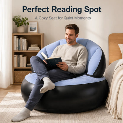 1PC Inflatable Sofa Chair with Air Pump, Thickened Flocking Air Lounge Chair Portable Lazy Bean Bag Air Couch for Living Roo