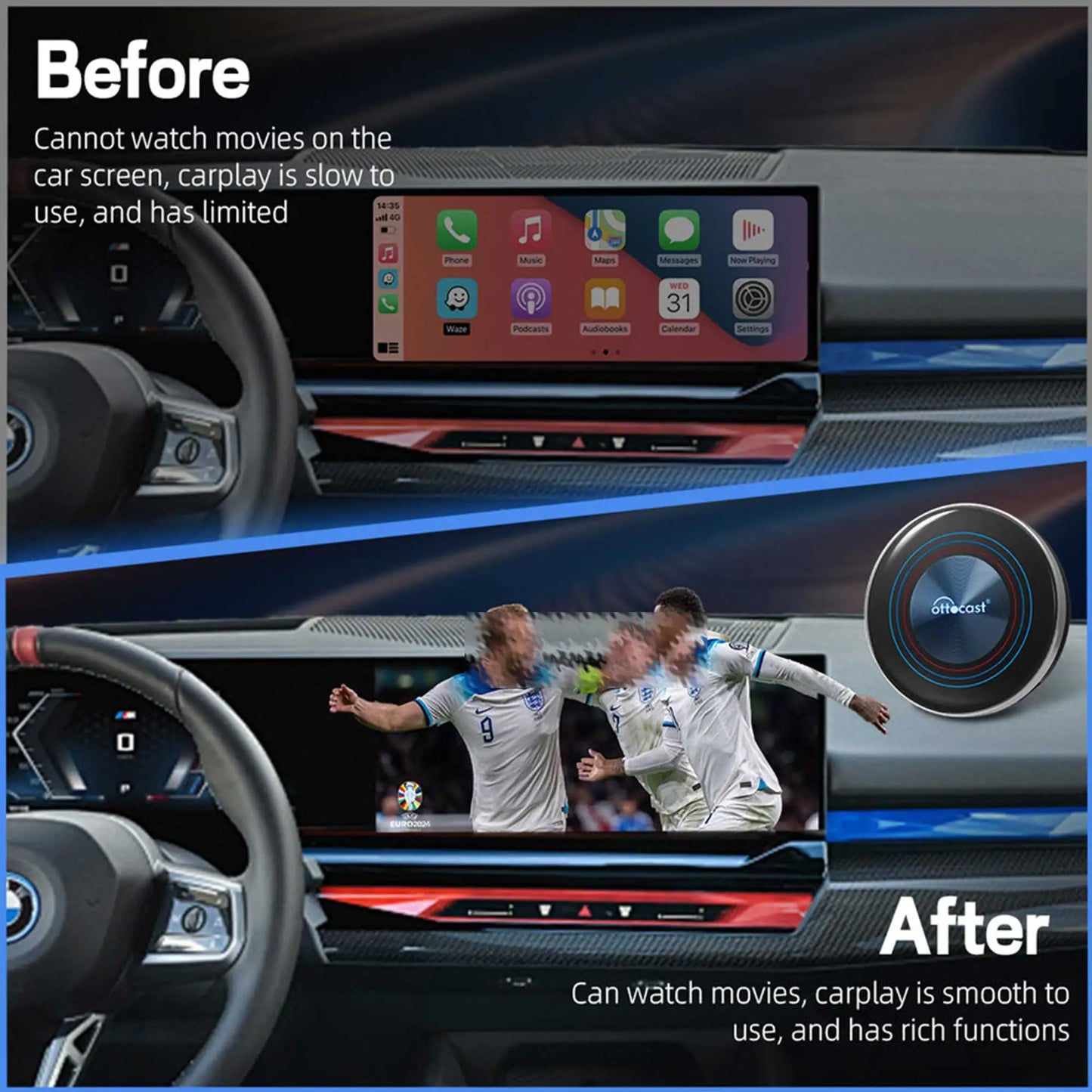 OTTOCAST OttoAiBox i3 for Car built in Wireless CarPlay AI Box Android 13 TV Box QCM 6125 for Netflix for BMW Car Accessories