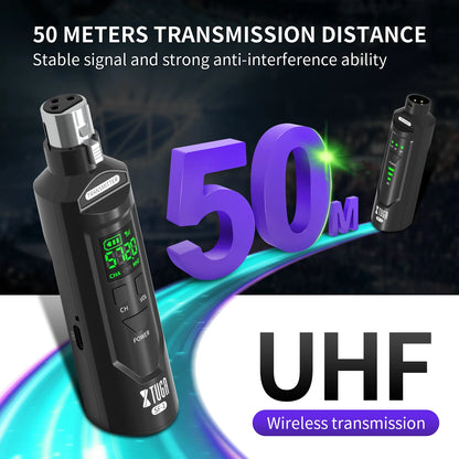 XTUGA UHF Professional Microphone Wireless Converter XLR Recharge Transmitter Receiver for Dynamic/Condenser Mic Audio Mixer