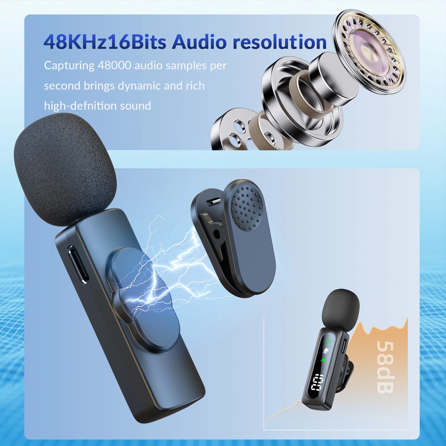 Wireless Lavalier Lapel Microphone With Windproof Mini Video Recording Mic Interview Live Recording Noise Cancelling For Phone