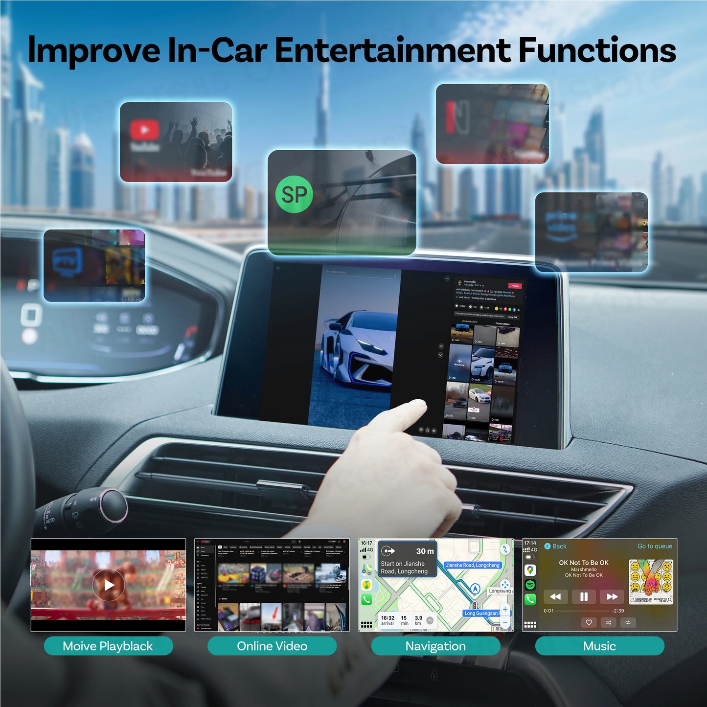OTTOCAST Play2Video Ultra Wireless CarPlay Android Auto Adapter for Youtube Netflix Car Accessories for Benz Ford VW Kia Toyota
