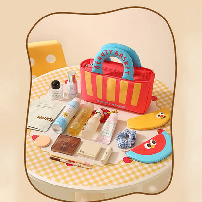 Cute Cartoon Fruit Series French Fries Tote Bag + Watermelon Banana Pencil Case Set Storage Bag, Featuring Fun Designs That Are Popular among Girls. It Can Be Used as a Cosmetic Bag to Store Small Beauty Items, or as a Pencil