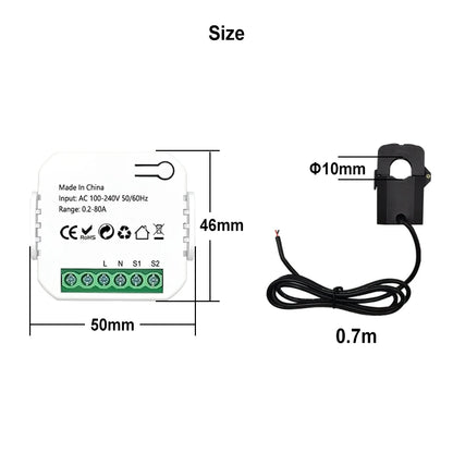 Smart ZigBee Energy Meter 80A with Clamp App Monitor KWh Voltage Current Power Consumption 110V 240V Support ZigBee2MQTT