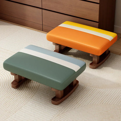 Small Stool Rectangle Footstool Padded Foot Stool Solid Wood Bench Low Ottoman For Living Bedroom Household Shoe Changing Stool