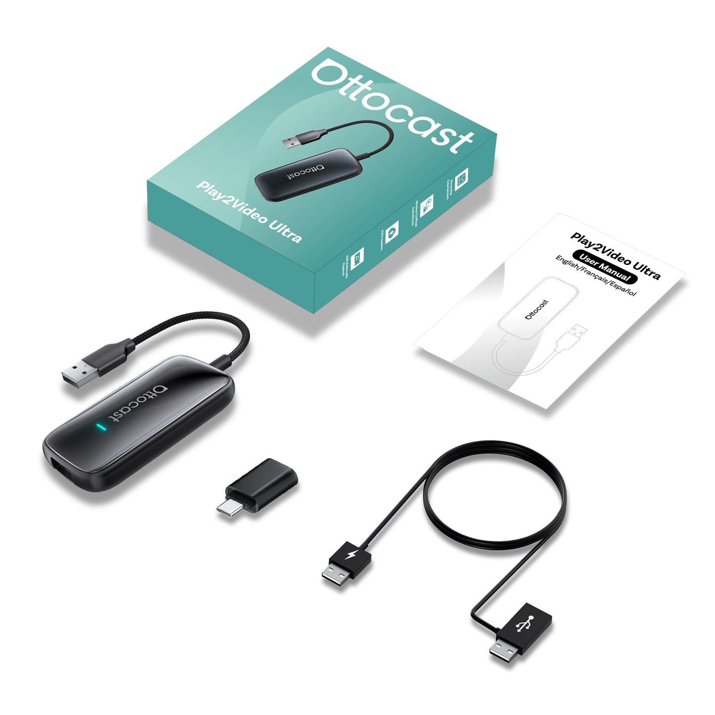 OTTOCAST Play2Video Ultra Wireless CarPlay Android Auto Adapter for Youtube Netflix Car Accessories for Benz Ford VW Kia Toyota