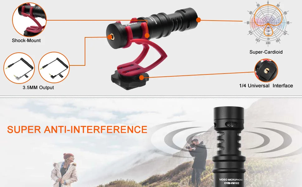 Comica CVM-VM10II Professional Shotgun Microphone with Shock Mount For iPhone,DSLR Camera,Android Smartphones Camera Microphone