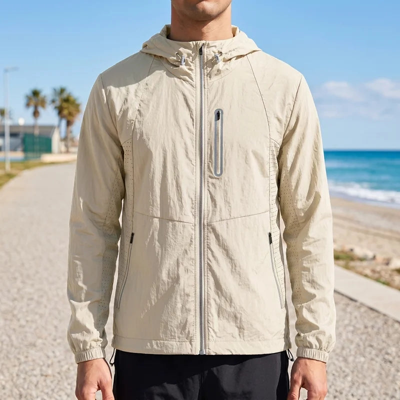Men's Hooded Jackets Outdoor Sun Protection 3M Reflective Windbreaker Front Reflective Strip Zipper Pocket Thin Cycling Jacket