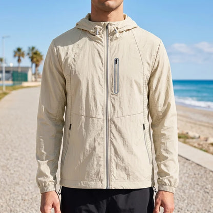 Men's Hooded Jackets Outdoor Sun Protection 3M Reflective Windbreaker Front Reflective Strip Zipper Pocket Thin Cycling Jacket