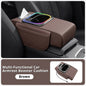 Car Armrest Cushion Center Console Storage Organizers Seat Cover Cup Holder Tissue Box Phone Slot Fast Charger Ambient LED Light