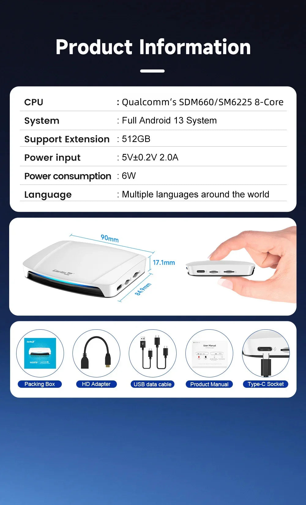 CarlinKit Wireless Carplay TV Box Smart 8+128G Android Auto AI Box  HDMI Output Android 13 Video Adapter For Youtube Kia IPTV