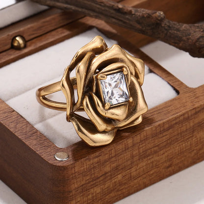 Vintage Jewelry Elegant Temperament Metal Flower Open Ring for Women Female Gifts Delicate Design Finger Accessories