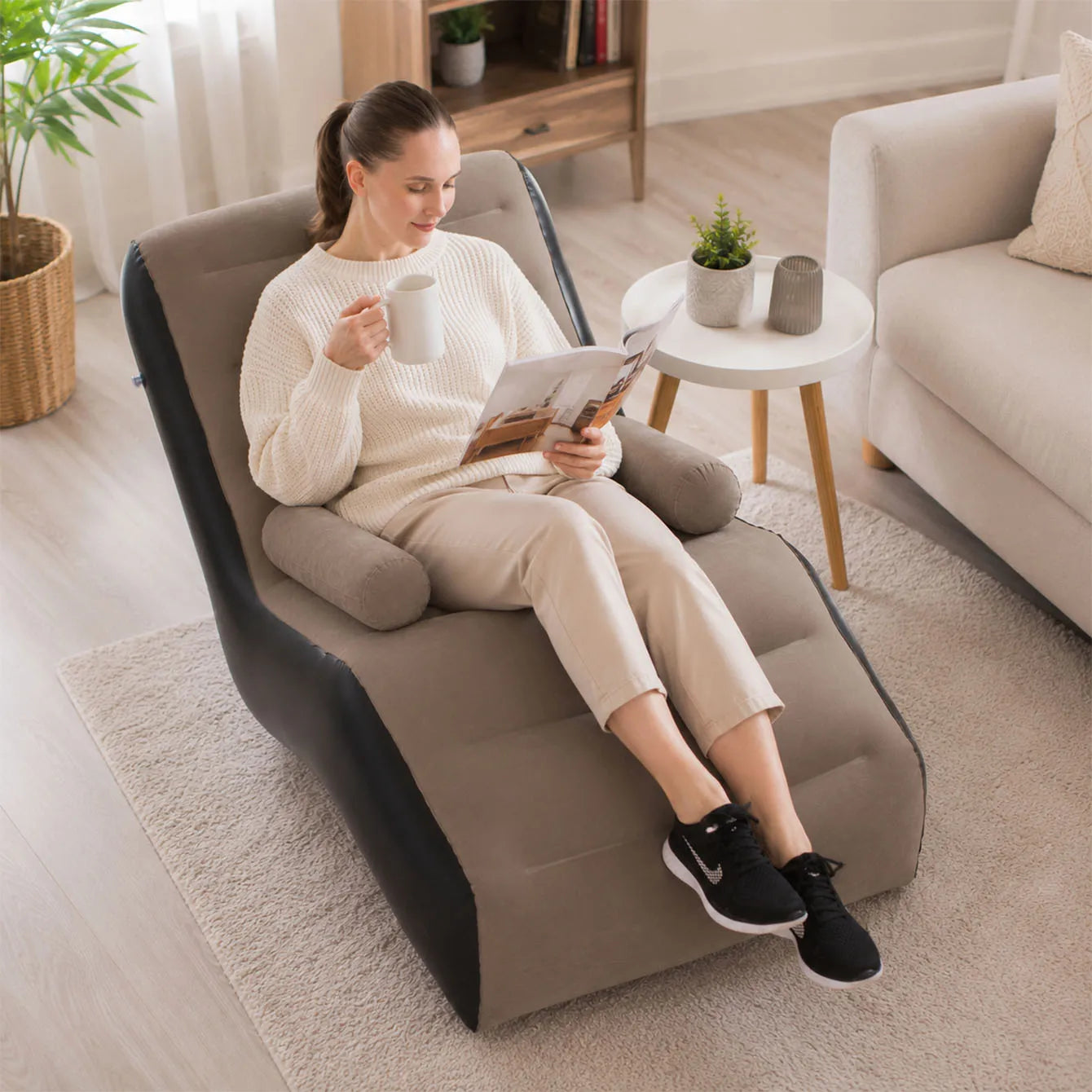 1PC S Shaped Inflatable Sofa Air Lounge Chair with Ergonomic Recliner Design Portable Air Couch for Living Room Patio