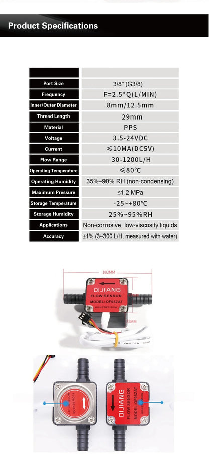 Liquid Flow Sensor G1/4 G1/2 G3/4 DC 3.5‑24V Pulse Gear Flow Meter 18‑3000L/H for Water Oil Milk Measurement