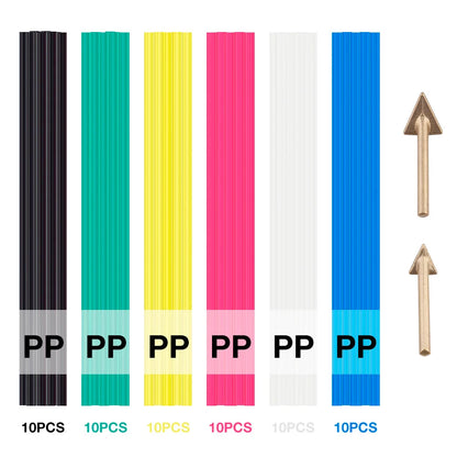 Plastic Welding Kit with 60 Rods and 2 Triangular Replacement Tips Surface Repair Tools for Welding and Repairing Plastic (PP)
