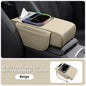 Car Armrest Cushion Center Console Storage Organizers Seat Cover Cup Holder Tissue Box Phone Slot Fast Charger Ambient LED Light