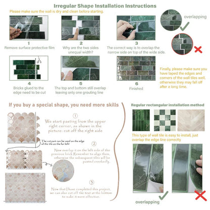 10/30 PC 3D Mosaic Style Self-Adhesive Wall Tile Kitchen Backsplash  Suitable for Kitchen Wall Decoration Square 10.5" x 10.5"