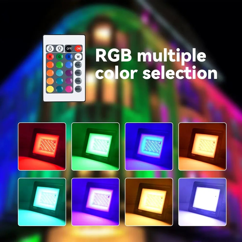 RGB Led Flood Lights Reflector with Remote Waterproof RGB LED Spotlight Indoor Outdoor Lighting Garden Holiday Ambiance Decor
