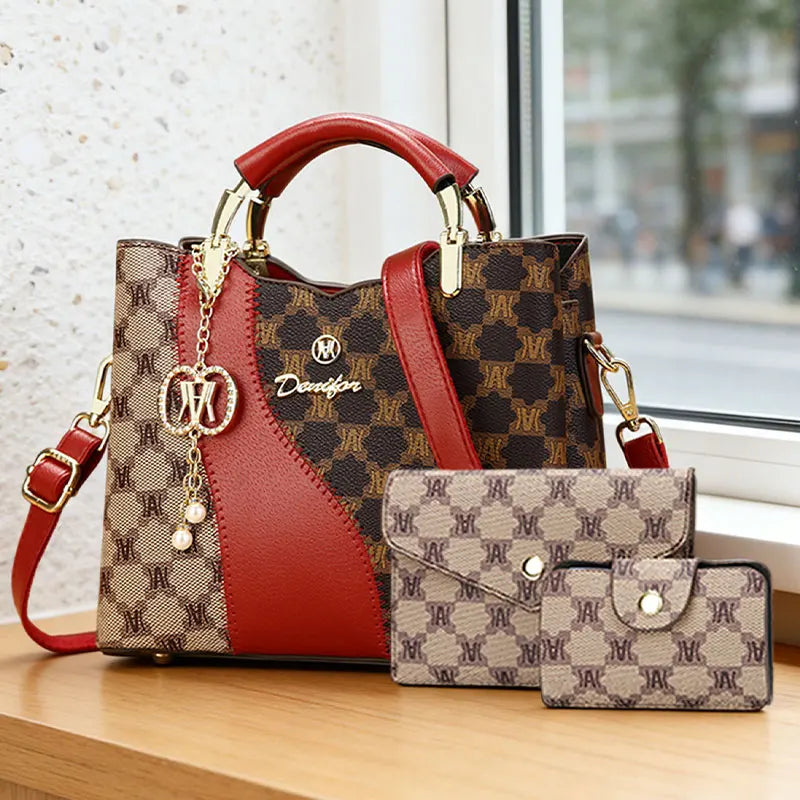 Women's Handbags with Premium Print, Luxury Versatile 3-Piece Set, Shoulder and Crossbody Bags,Must-have Ladies Bag for Work