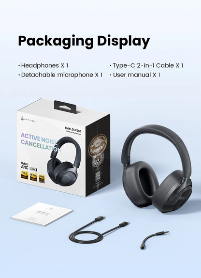 HAYLOU S40 ANC Wireless Headphone 50dB Noise Canceling Hi-Res 3D Spatial Audio Earphone with LDAC Bluetooth 6.0 Over Ear Headset