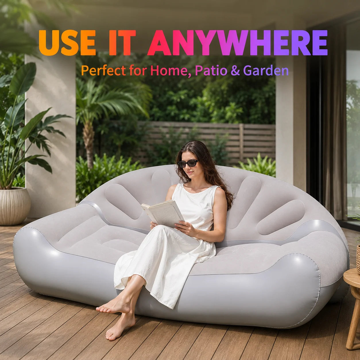 1PC Outdoor Inflatable Sofa, Air Couch Portable Lounge Chair Flocked Lazy Sofa Bed for Garden Patio Beach Camping