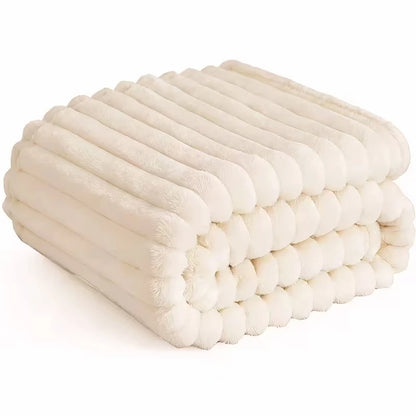 A Soft Cozy Faux Fur Rabbit Stripped Blanket, Warm and Thick for Bed, Sofa, Dormitory and Office, Versatile Use and Rich Colors