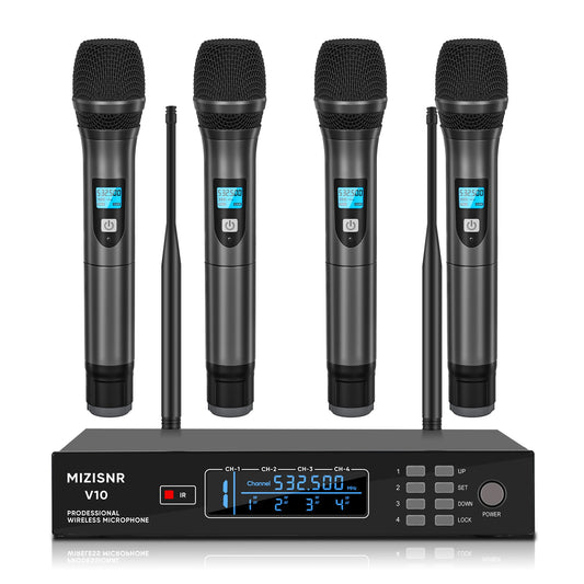 FULUODE V-10 4-channel professional wireless system with 4 handheld microphones