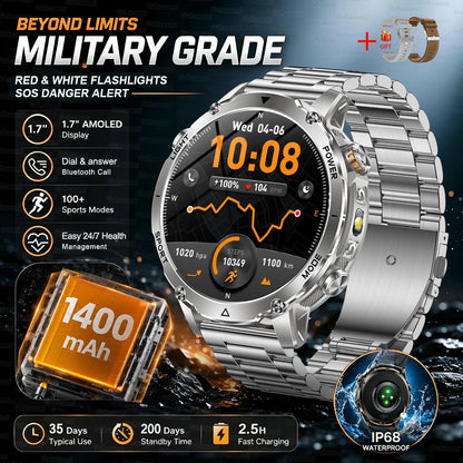 2026 T-REX PRO Hiking GPS Smart Watch 1400mAh 1.7"HD Display 10ATM Waterproof Dual SOS LED Flashlight BT Call Smartbracelet  Men
