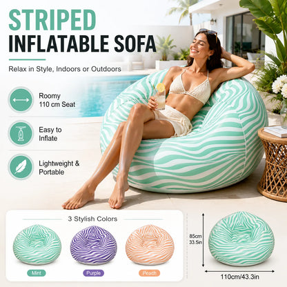 1PC Inflatable Bean Bag Chair, Air Sofa Striped Lounge Sofa, PVC Lazy Recliner Pool Float Indoor Outdoor Portable Waterproof