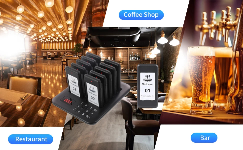 Wireless Restaurant Pager System Guest Customer Waiter Queue Calling Paging Beeper Pager Buzzer For Food Court Cafe  Beach Bar