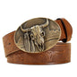 Western Cowboy PU Leather Belt - Men Waist Strap Bull Decoration Floral Engraved for Jeans