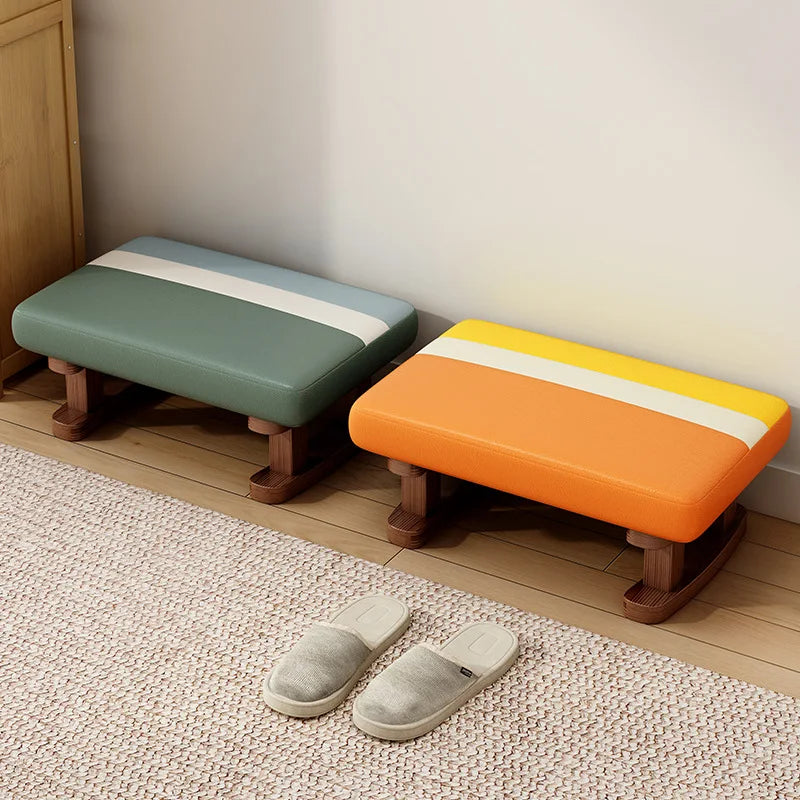Small Stool Rectangle Footstool Padded Foot Stool Solid Wood Bench Low Ottoman For Living Bedroom Household Shoe Changing Stool
