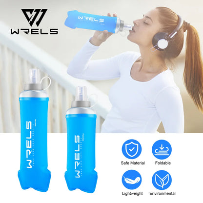 WRELS Soft Flask Folding Collapsible Water Bottle TPU BPA-Free for Running Running Hydration Bottles Water Bag Sports Flasks