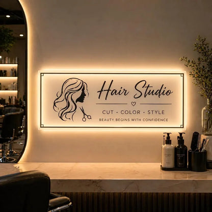 Business Neon Lights Mirror Logo Sign Hair Studio Sign Acrylic Custom Logo 3D Custom  Backlit Decoration Office Door Wall Sign