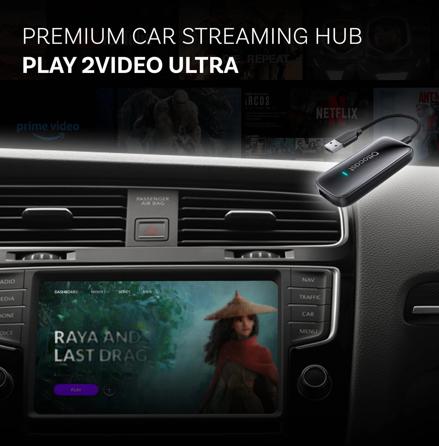 OTTOCAST Play2Video Ultra Wireless CarPlay Android Auto Adapter for Youtube Netflix Car Accessories for Benz Ford VW Kia Toyota