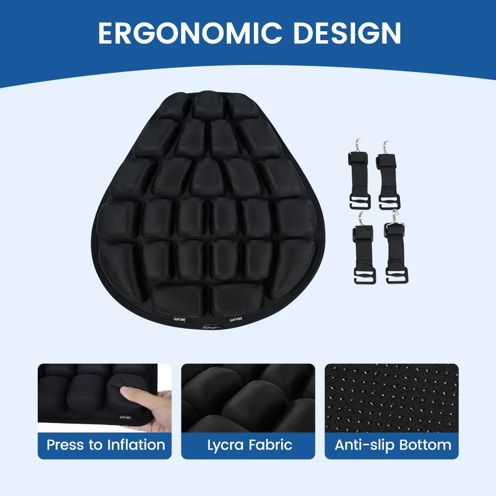 3D Motorcycle Air Seat Cushion, Pressure Relief Air Pad, Shock Absorbing Ventilation Motorcycle Air Seat Cover, Portable