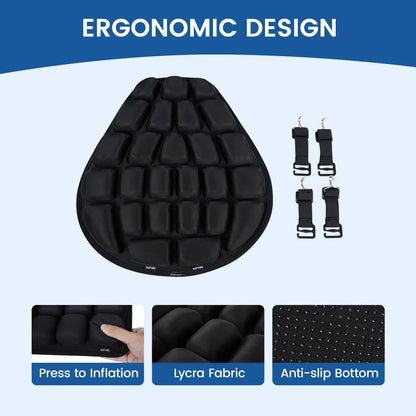 3D Motorcycle Air Seat Cushion, Pressure Relief Air Pad, Shock Absorbing Ventilation Motorcycle Air Seat Cover, Portable