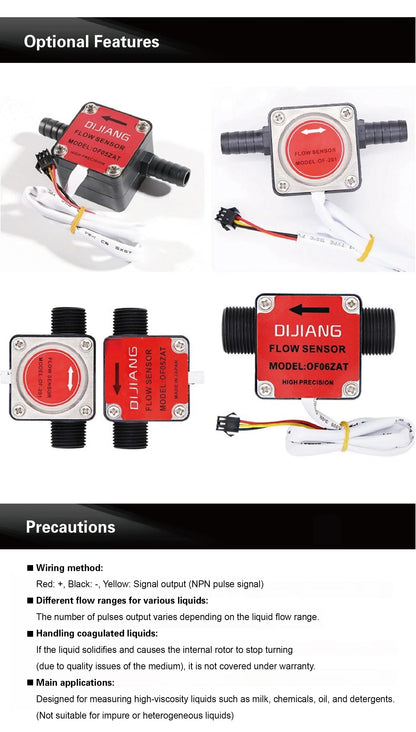 Liquid Flow Sensor G1/4 G1/2 G3/4 DC 3.5‑24V Pulse Gear Flow Meter 18‑3000L/H for Water Oil Milk Measurement