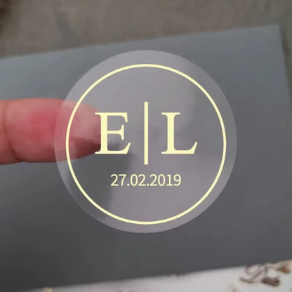 50pcs Custom Transparent Wedding Stickers, Square Transparent Stickers, Personalized Wedding Stickers with Gold Foil Labels