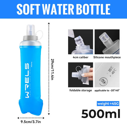 WRELS Soft Flask Folding Collapsible Water Bottle TPU BPA-Free for Running Running Hydration Bottles Water Bag Sports Flasks
