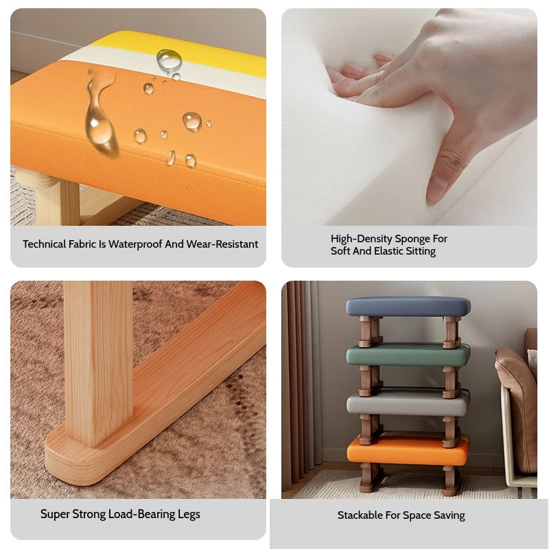 Small Stool Rectangle Footstool Padded Foot Stool Solid Wood Bench Low Ottoman For Living Bedroom Household Shoe Changing Stool