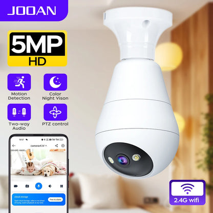 JOOAN 5MP E27 Bulb Wifi Camera Indoor Auto Tracking Night Vision Security Camera Two-way Audio Surveillance IP Camera