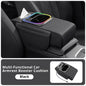Car Armrest Cushion Center Console Storage Organizers Seat Cover Cup Holder Tissue Box Phone Slot Fast Charger Ambient LED Light