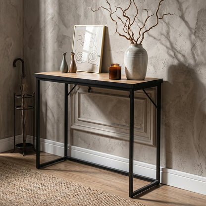 Loft-style console table ORIGO 90 cm Craft Oak with black legs