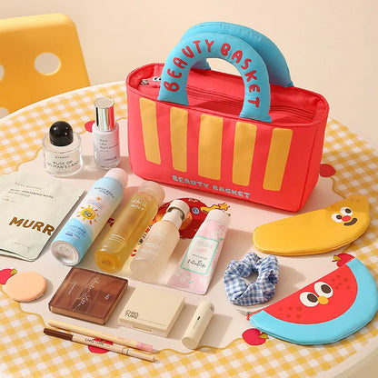 Cute Cartoon Fruit Series French Fries Tote Bag + Watermelon Banana Pencil Case Set Storage Bag, Featuring Fun Designs That Are Popular among Girls. It Can Be Used as a Cosmetic Bag to Store Small Beauty Items, or as a Pencil