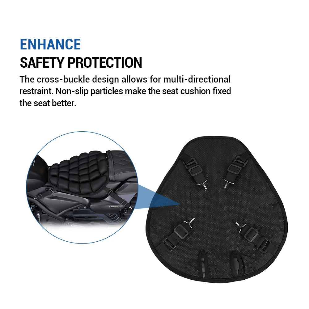 3D Motorcycle Air Seat Cushion, Pressure Relief Air Pad, Shock Absorbing Ventilation Motorcycle Air Seat Cover, Portable